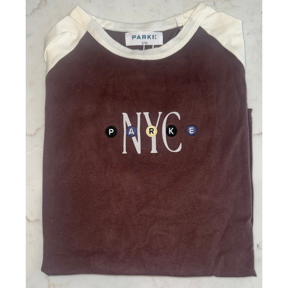 REAL! Parke NYC Graphic Raglan Longsleeve T-Shirt French Roast Cream S/M